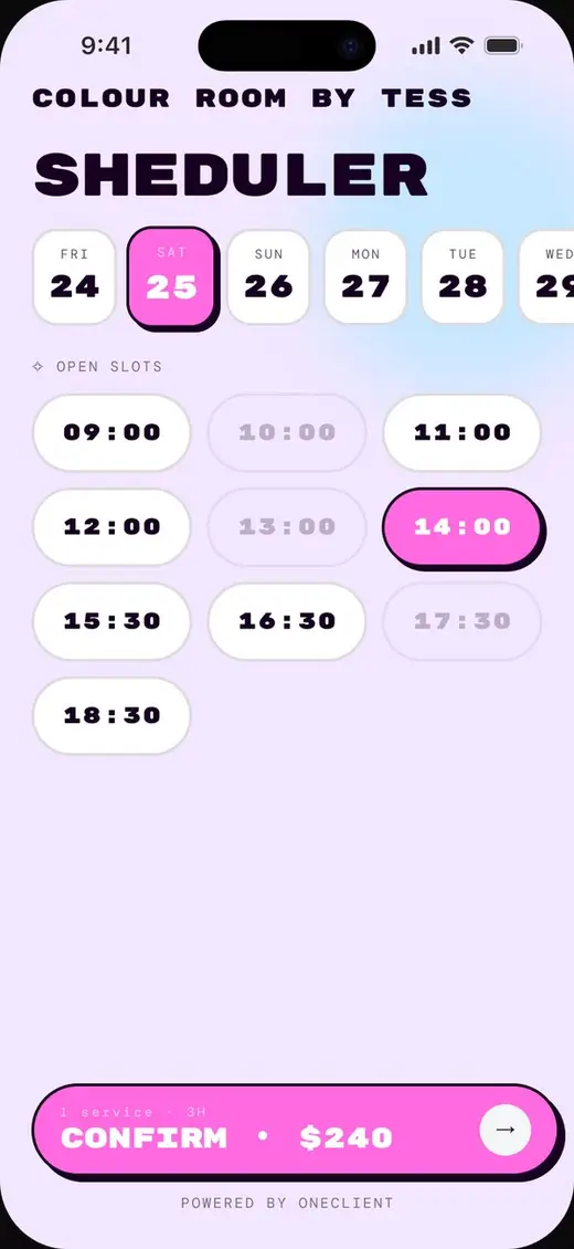 A booking page in the Flare theme