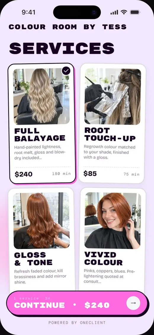 A booking page in the Flare theme