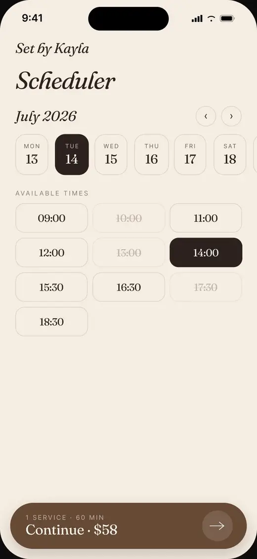 A booking page in the Glow theme