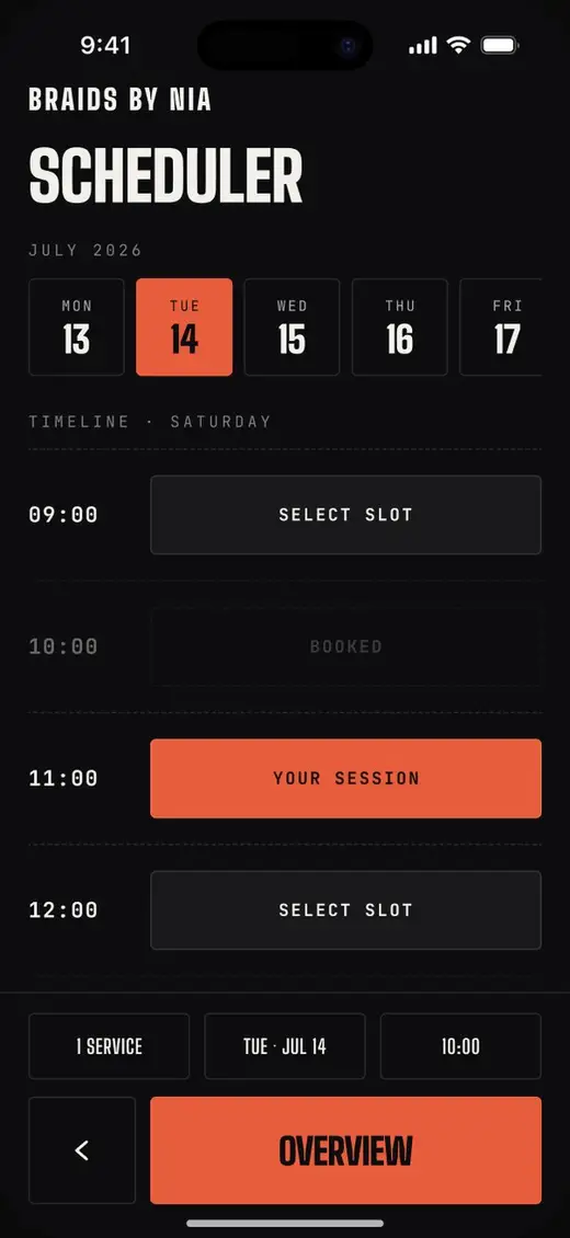 A booking page in the Ink theme