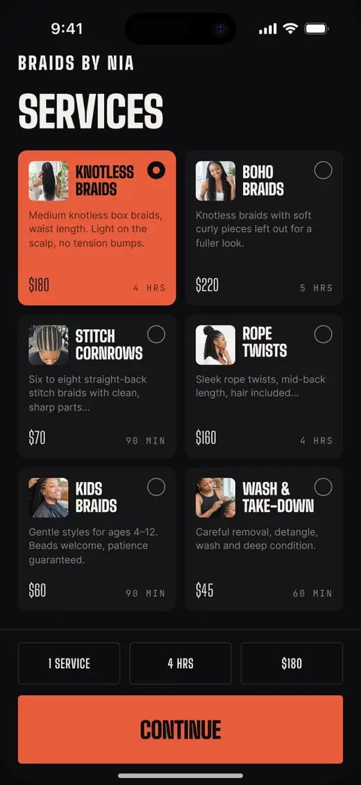 A booking page in the Ink theme