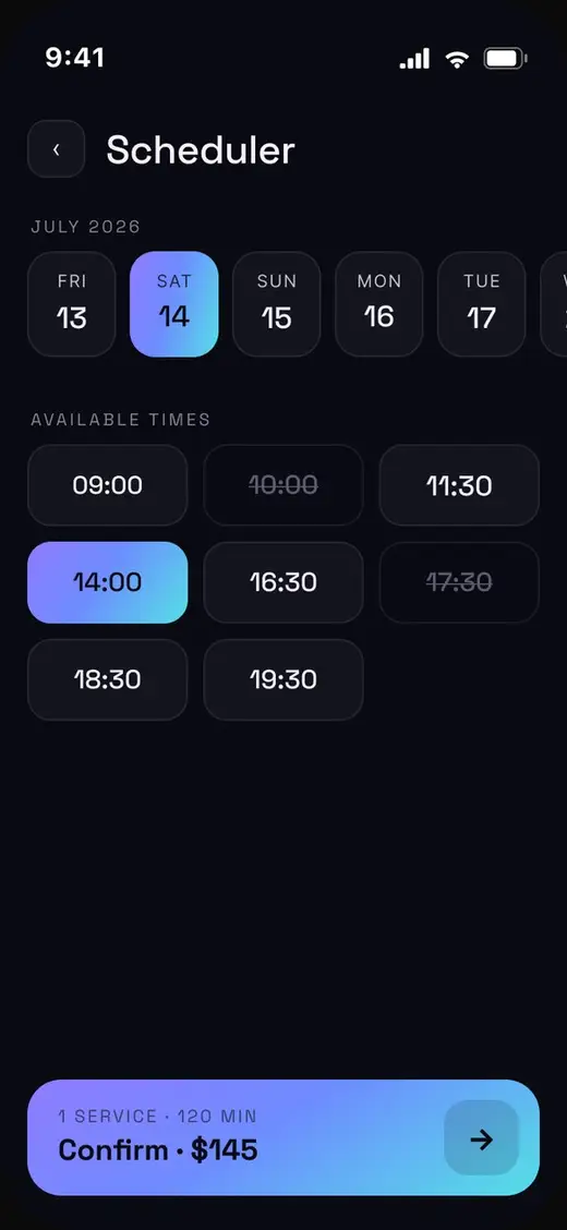 A booking page in the Lumière theme
