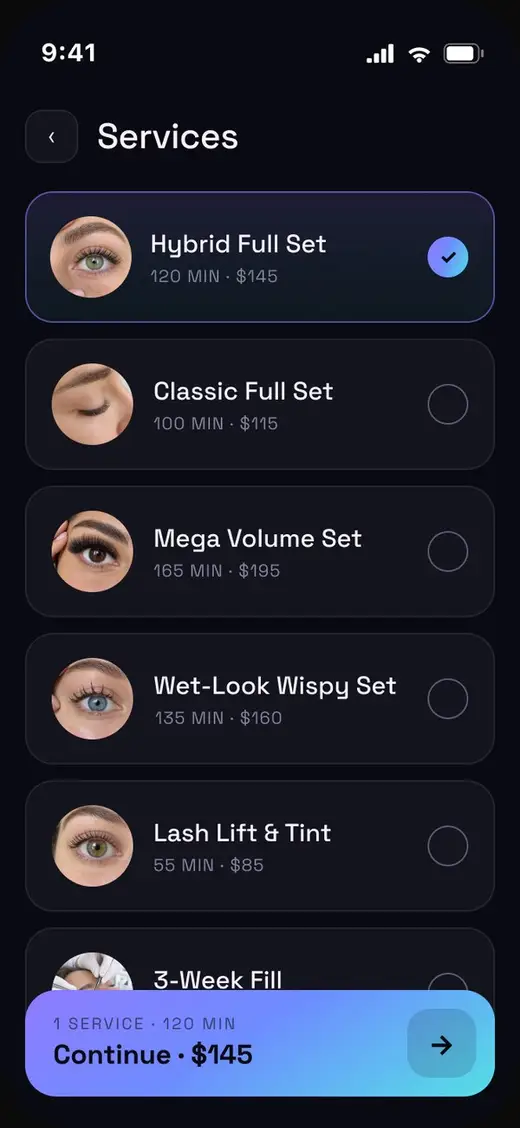 A booking page in the Lumière theme
