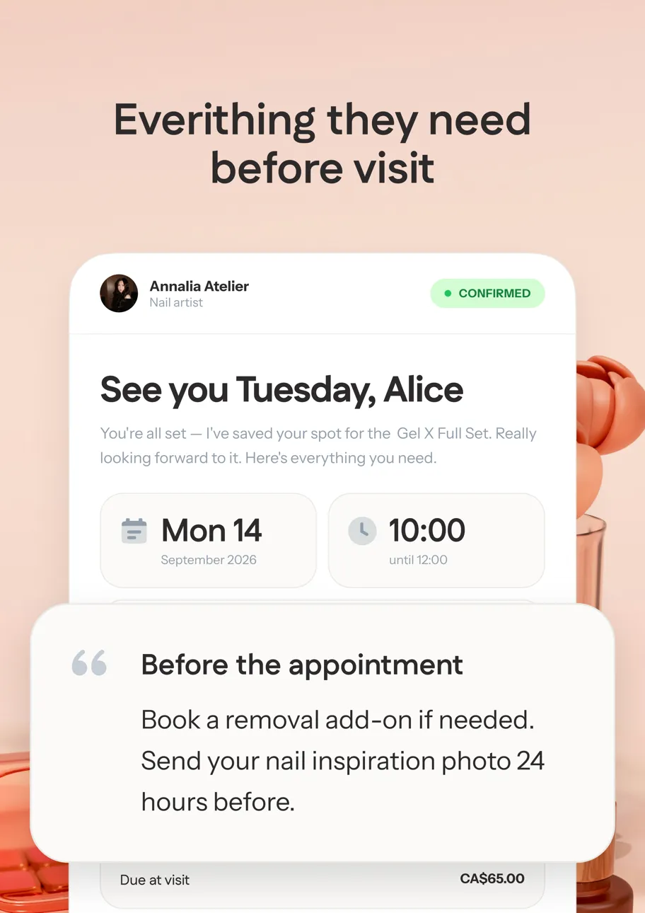 OneClient reminders — everything clients need before their visit