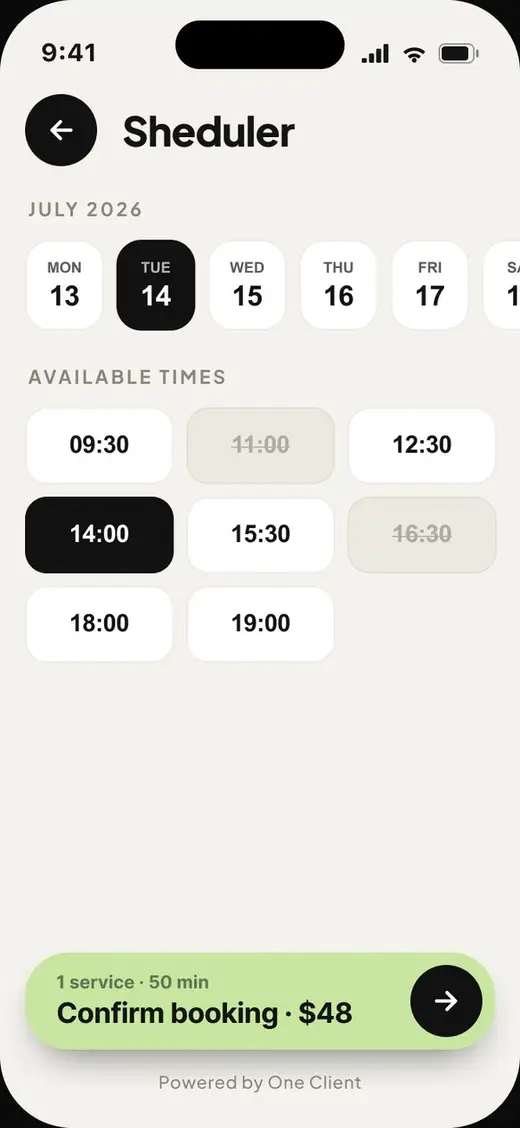 A booking page in the Studio theme